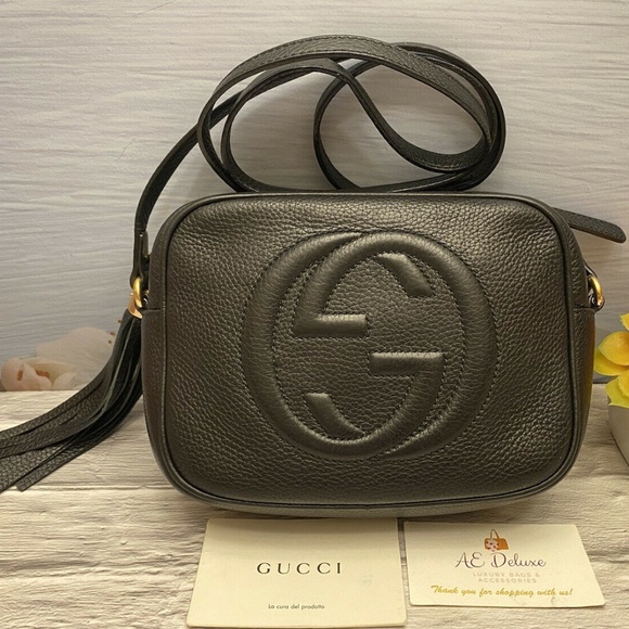 GUCCI Soho Disco Black Leather Crossbody Shoulder Bag Purse (308364 520981)